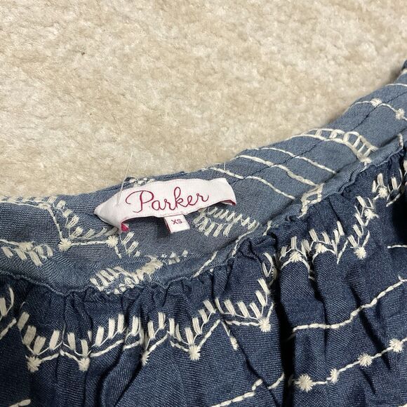 Parker Womens Dress Size XS Katrina Blue Chambray One Shoulder Ruffle - Picture 5 of 8